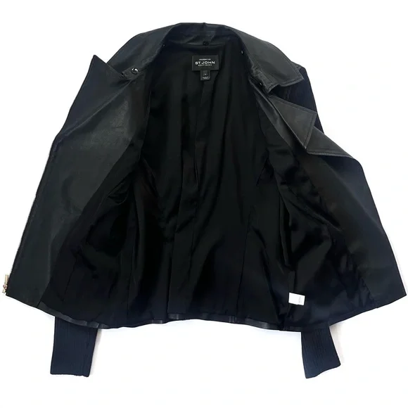 Women’s St. John Black Napa Leather Moto Jacket - Picture 6 of 11